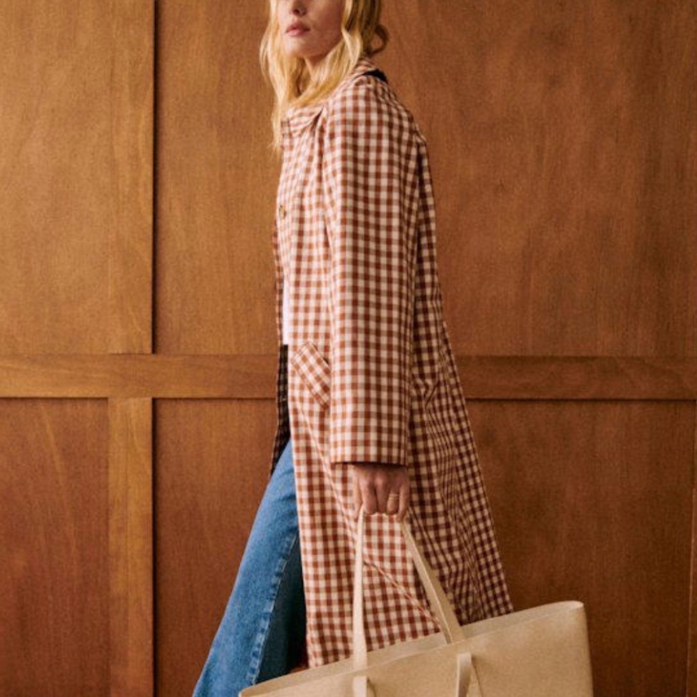 Sezane Clyde Coat Brown Gingham/ Ecru - Size 4